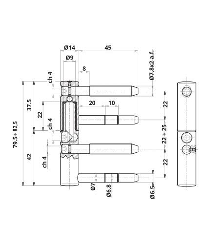 Дверна штирева ( бочкова ) петля Otlav EXACTA D14 CF495140H119-CG495140H102 Біхромат 15.0001.01 фото