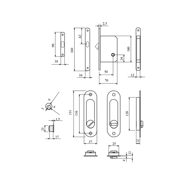 Комплект: Дверная ручка купе для раздвижных дверей RDA SL-155 WC + замок Латунь полированная 24951 фото