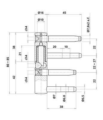 Дверная штыревая ( бочковая ) петля Otlav EXACTA D16 CF495160H117-CG495160H102 38мм Бихромат 30866 фото