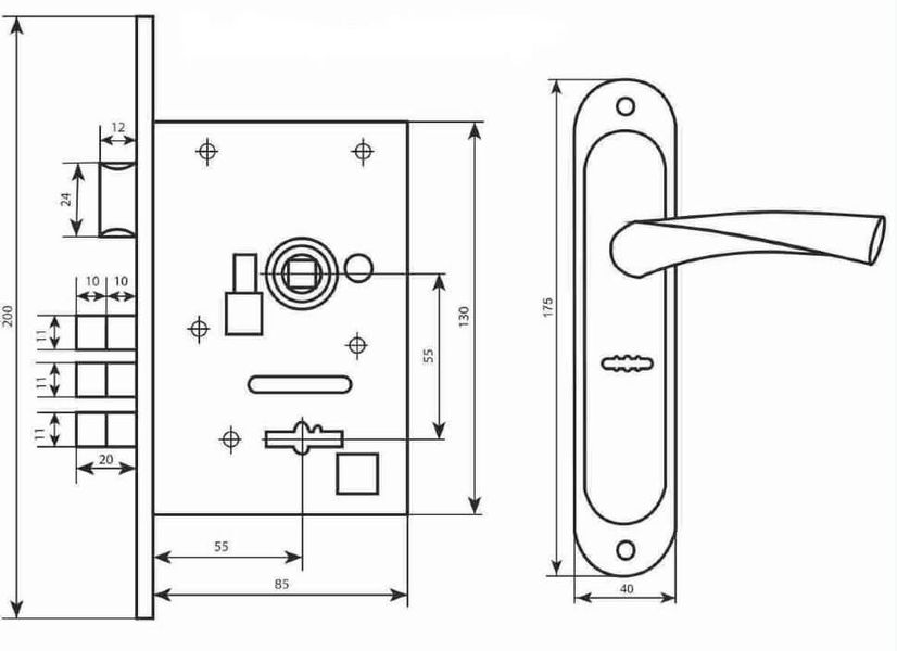 Комплект: Дверная ручка на планке Bruno BR-55 BB 55мм + замок CY-5555F Коричневый 33410 фото