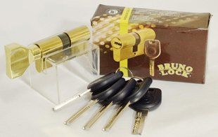 Дверний циліндр (серцевина) Bruno SECURITY P30*30мм поворотник/ключ Латунь полірована 32824 фото