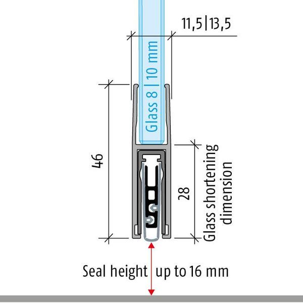 Выпадающий порог для стеклянных дверей Planet KG-F8 narrow p RD | 48 dB 585-460мм Серый 29.0012.01 фото